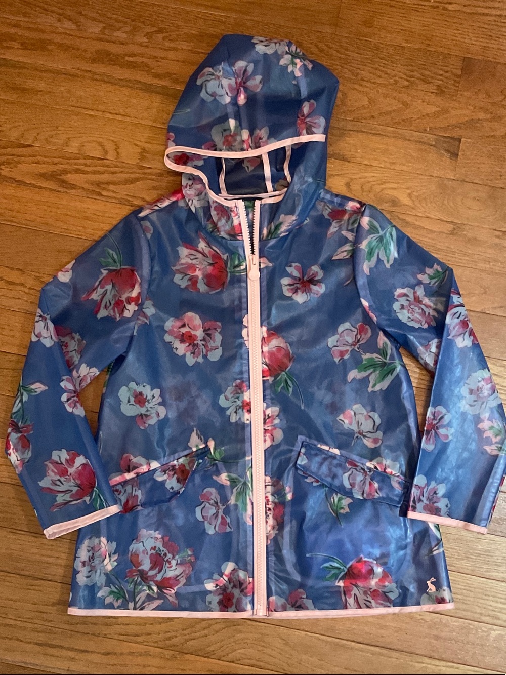 Joules Girls Blue Floral Raincoat with Pink Trim 7-8 yrs